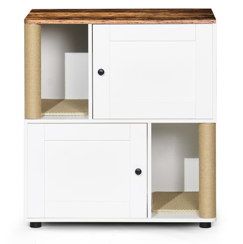 Bac litière double pour chats avec meuble blanc vintage