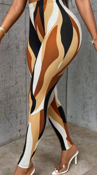 Leggings slim colorblock imprimé aléatoire extensible