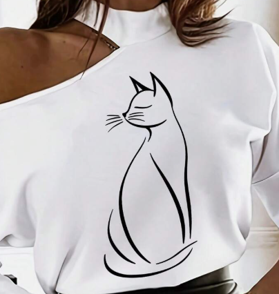 T-shirt blanc ligne dessin épaule ouverte