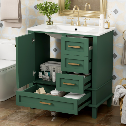 Vanité salle bain 30po, cabinet moderne tiroirs porte fermeture douce
