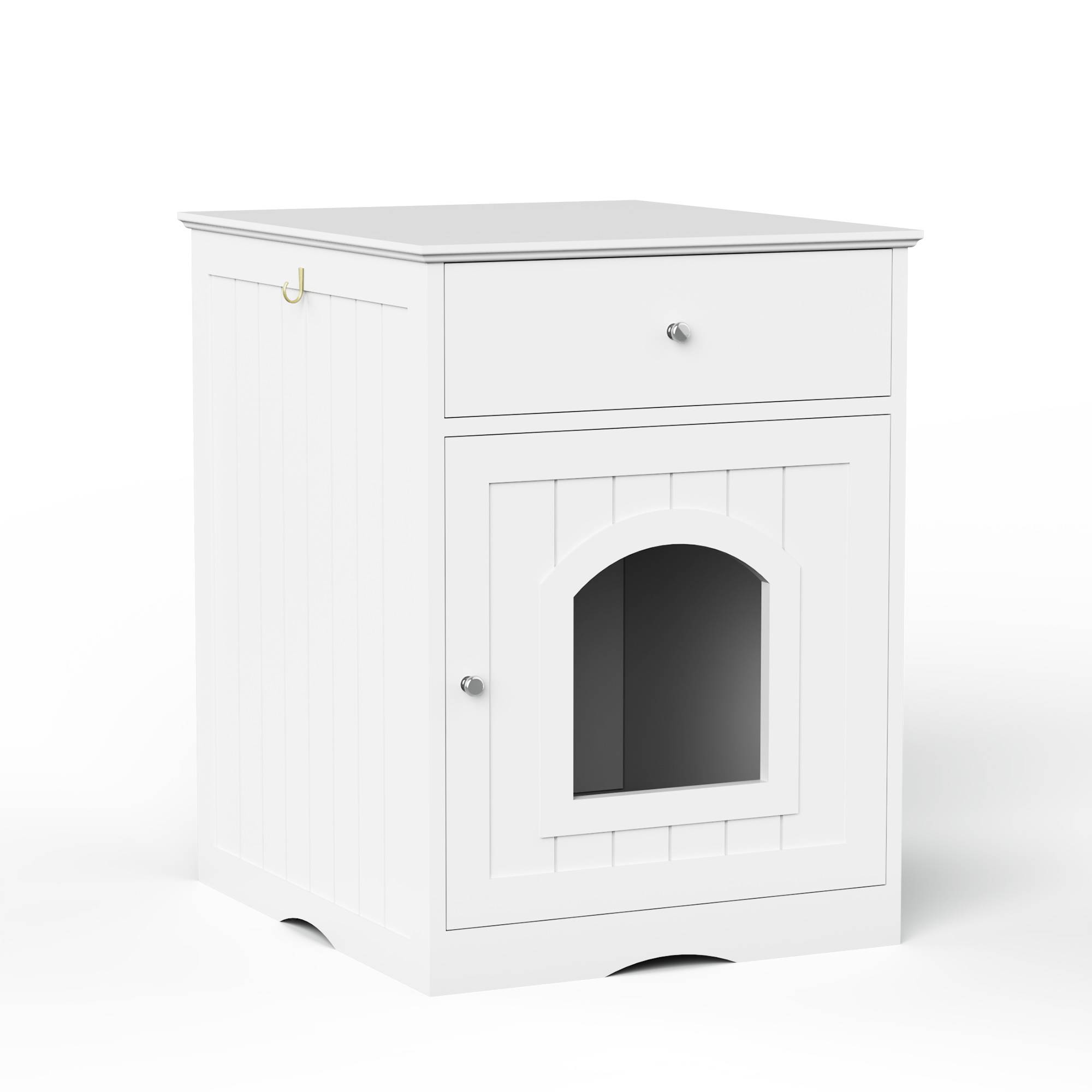 Meuble litière chat bois avec tiroir, table de nuit
