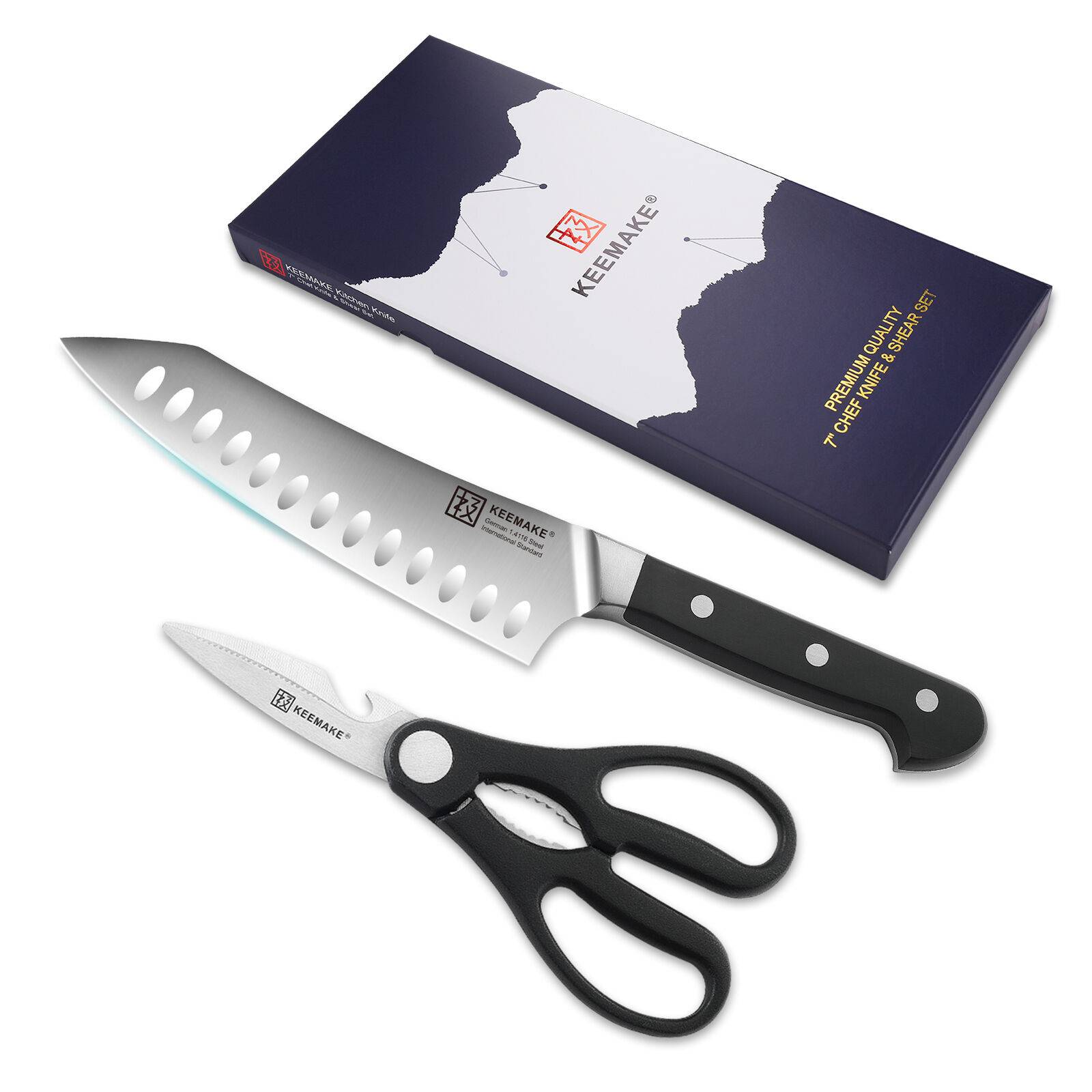 Ensemble couteaux chef 2 pc ciseaux cuisine acier