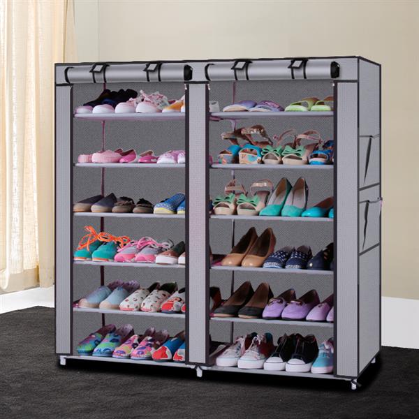 Meuble chaussures 6 étages 12 compartiments gris