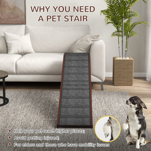 PawHut Rampe chien lit 74x16x25, tapis, plate-forme, brun