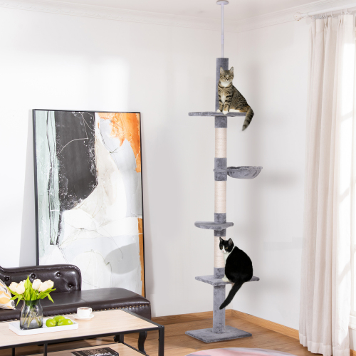 PawHut Arbre chat 274cm vertical gris blanc