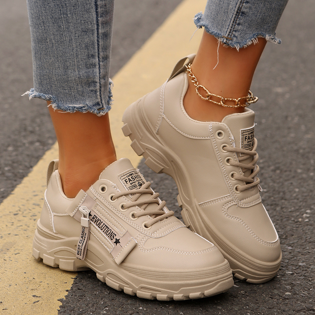 Sneakers femmes à lacets avec fermeture éclair latérale