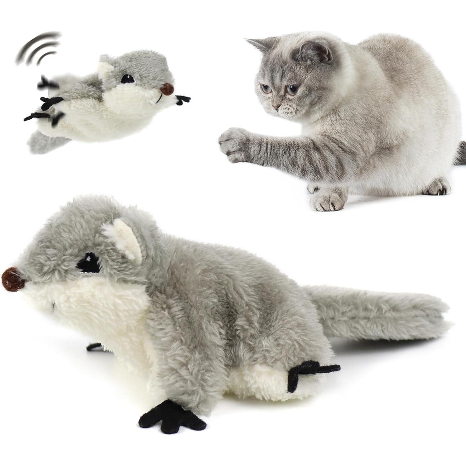 PROKEl Jouet chat écureuil battant, rechargeable, interactif