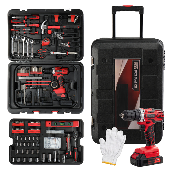 Ensemble perceuse 21V 599 pièces