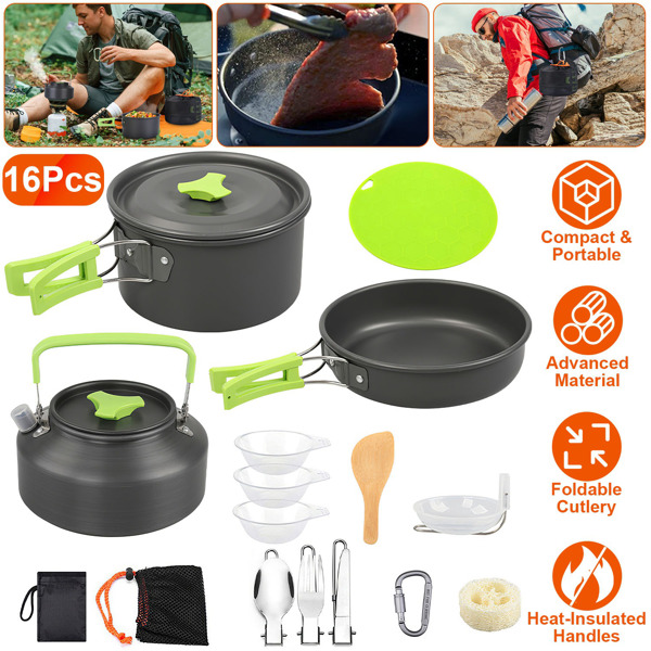Ensemble ustensiles camping 16 pièces