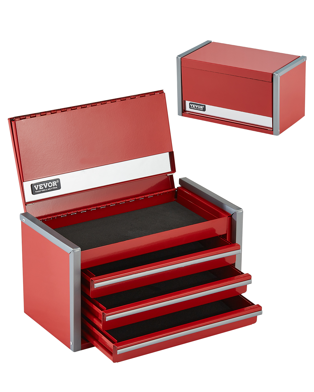 Coffre outils 8,6 po, 3 tiroirs, métal rouge