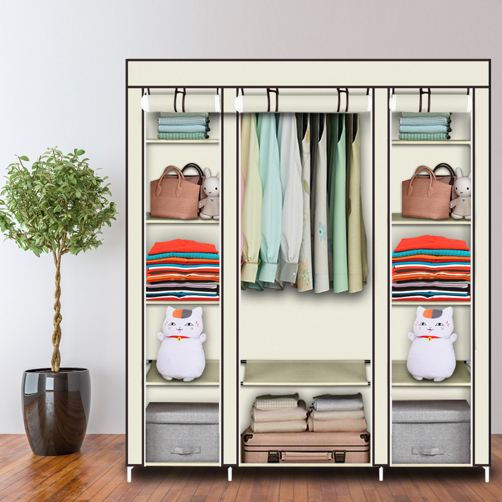 Penderie tissu non-tissé 5 étages 12 compartiments beige