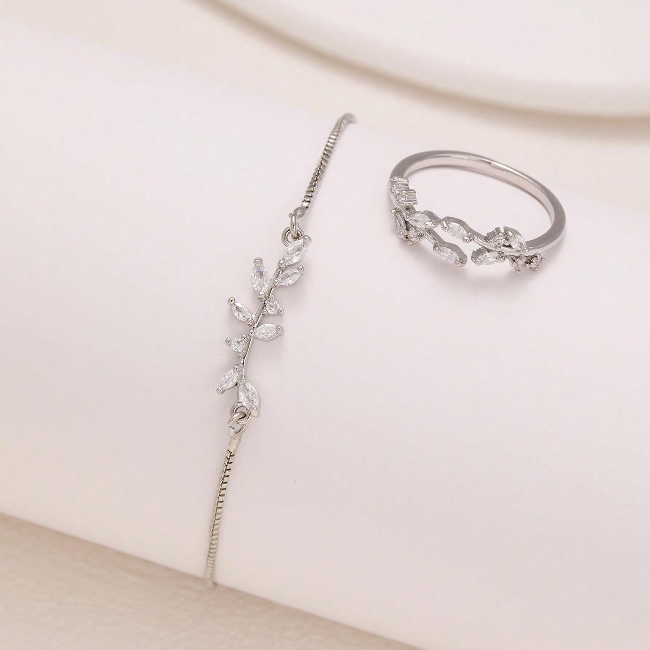 2pc bracelet cristal zircon feuille femme