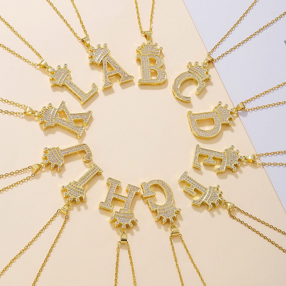Collier pendentif lettre couronne or diamant femme 1 pc
