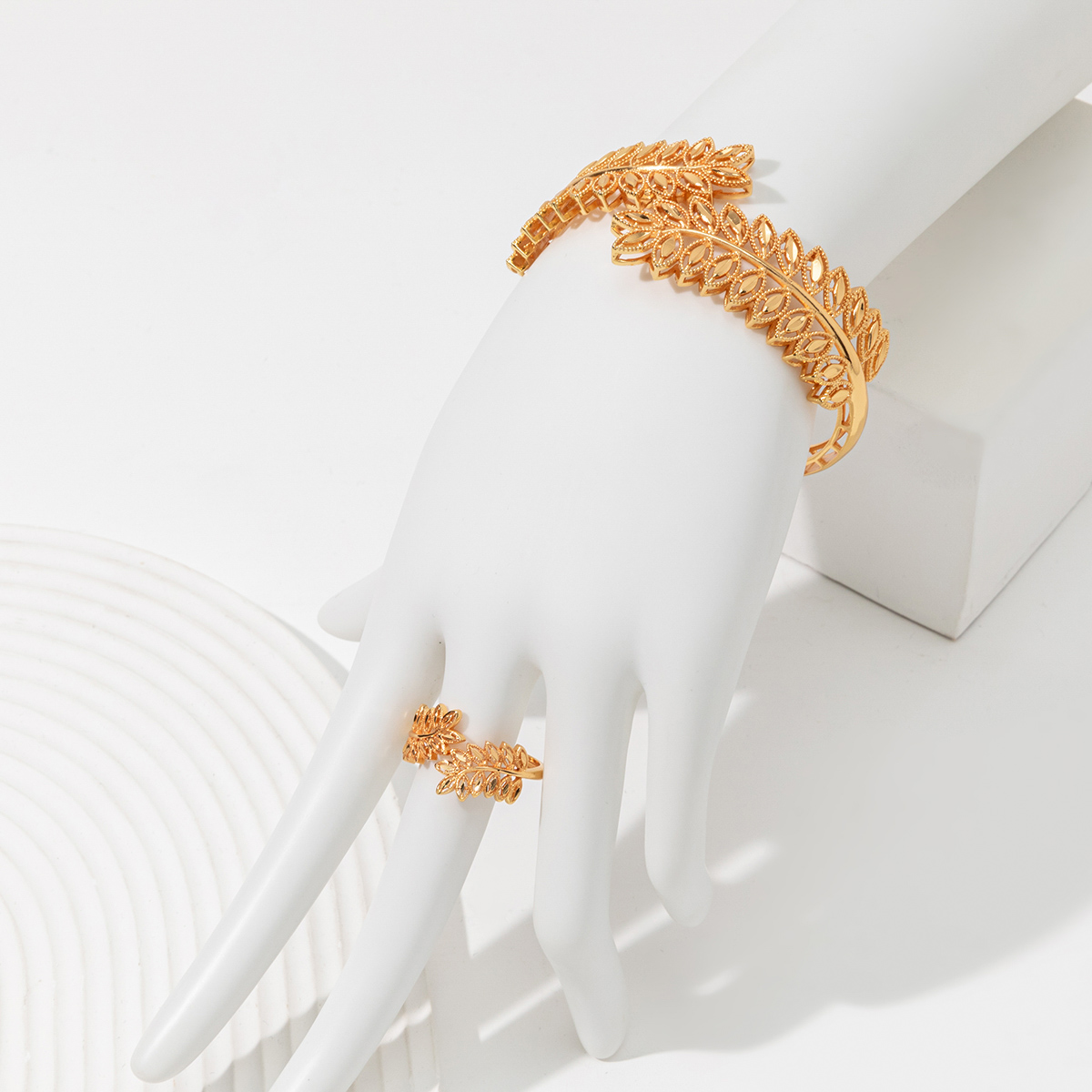 2cpsVintage Bracelet Blé Or Ouvert Bague Femme