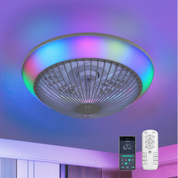 Ventilateur plafond DEL RGB 15po 6 vitesses télécommande chambre