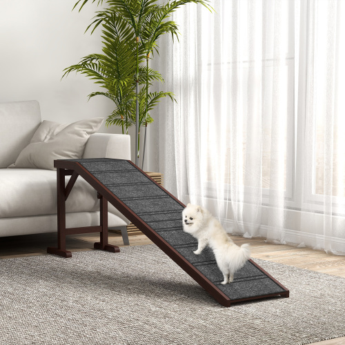 PawHut Rampe chien lit 74x16x25, tapis, plate-forme, brun