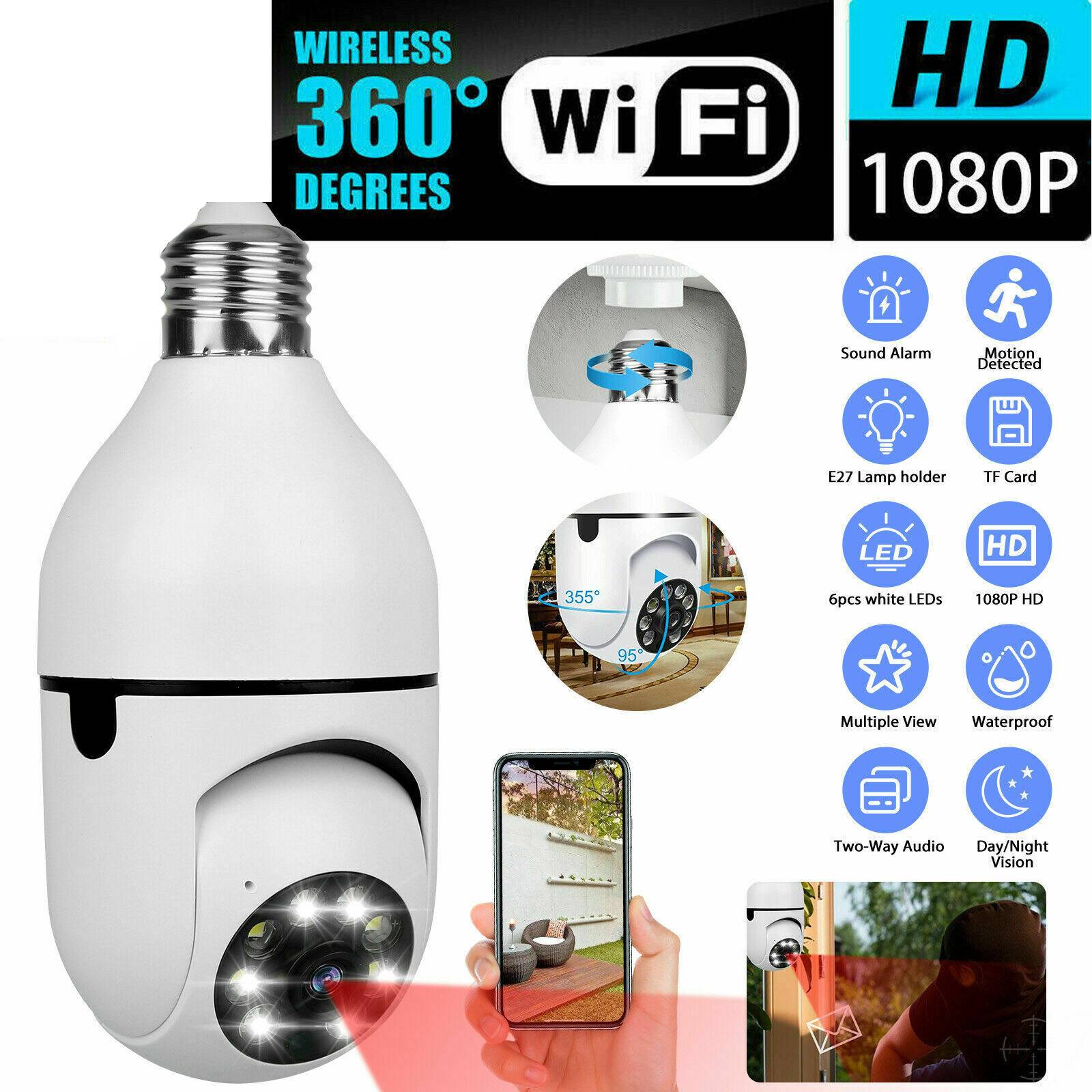 Caméra Ampoule E27 1080P HD WiFi Sécurité