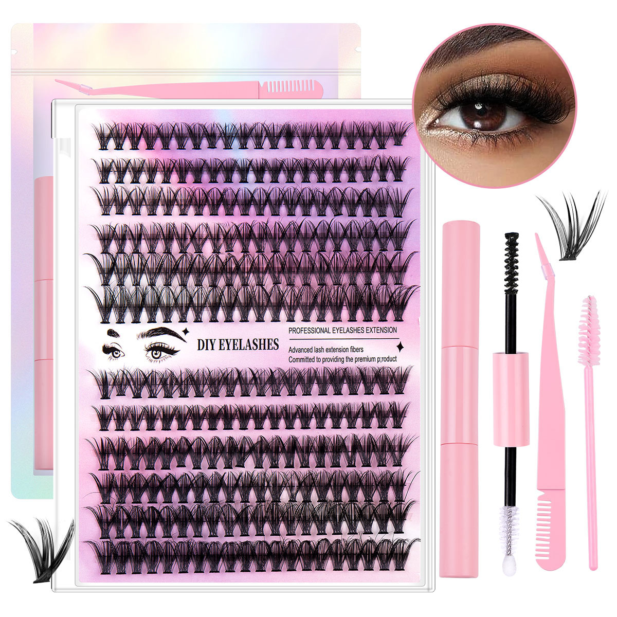 Ensemble de 240 faux cils segmentés 30D et 40D, 12 rangées