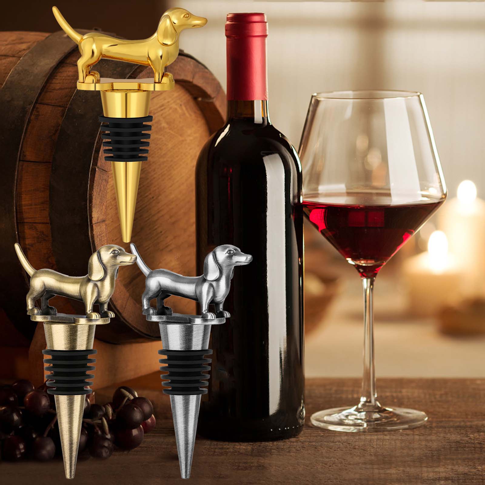 Bouchon vin rouge forme teckel, cadeau Halloween Noël