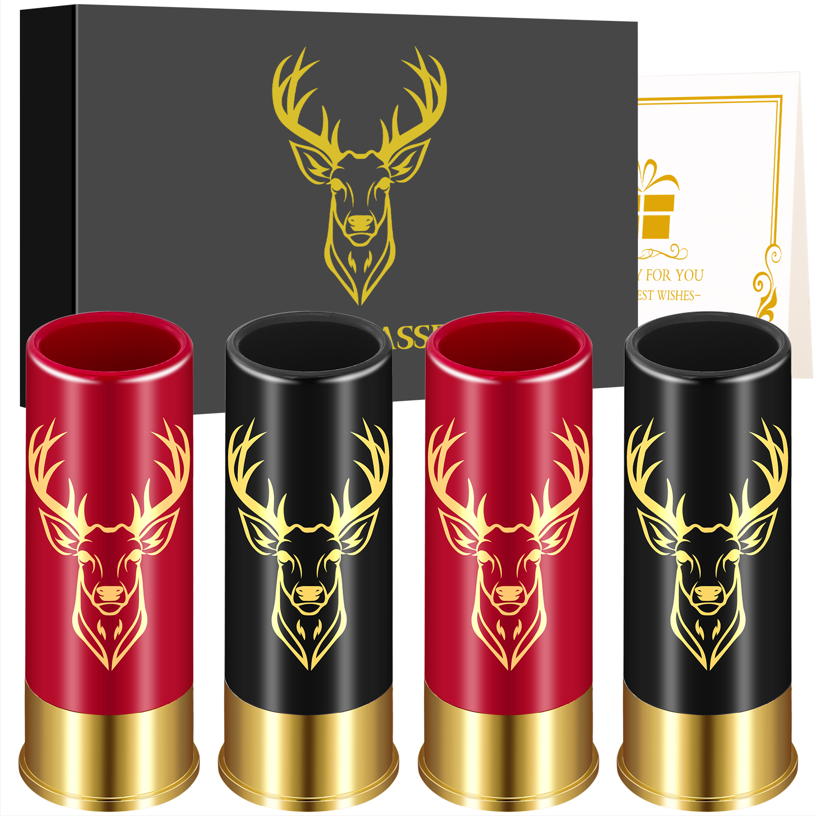 4 verres balles tête de cerf 1.5 oz - plastique réutilisable qualité