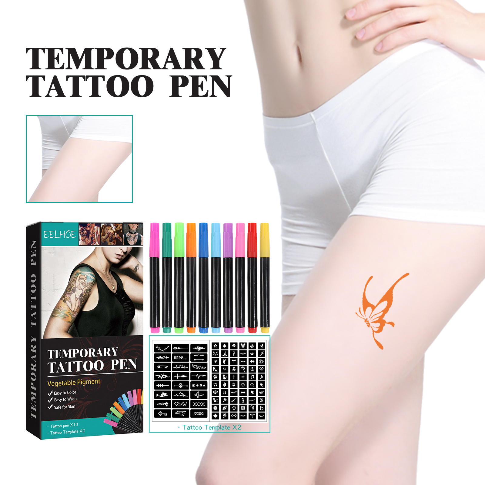 Ensemble stylo tatouage temporaire
