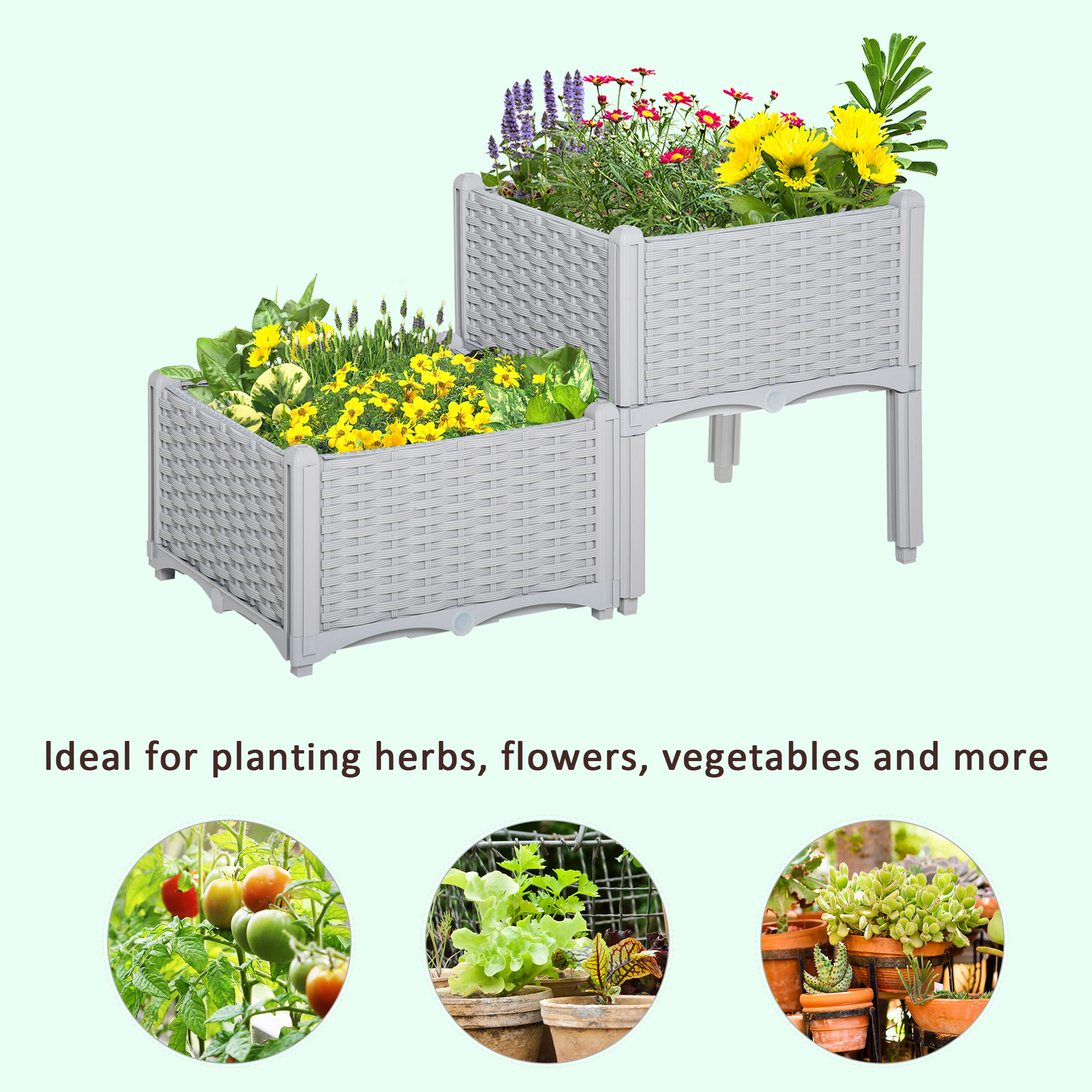 Jardinière surélevée 2 pièces auto-arrosage fleurs