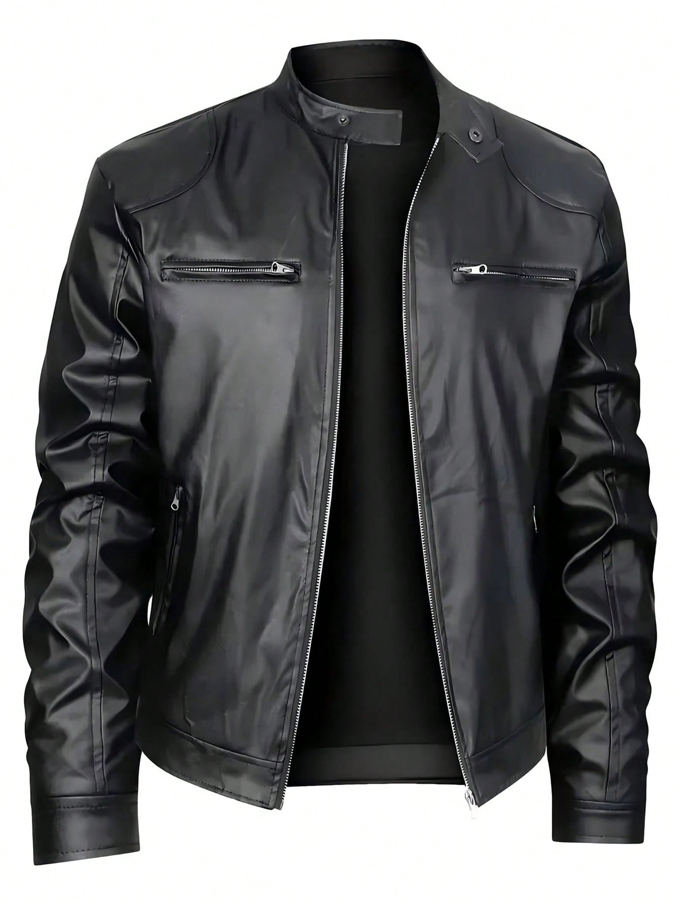 Veste cuir col montant casual homme