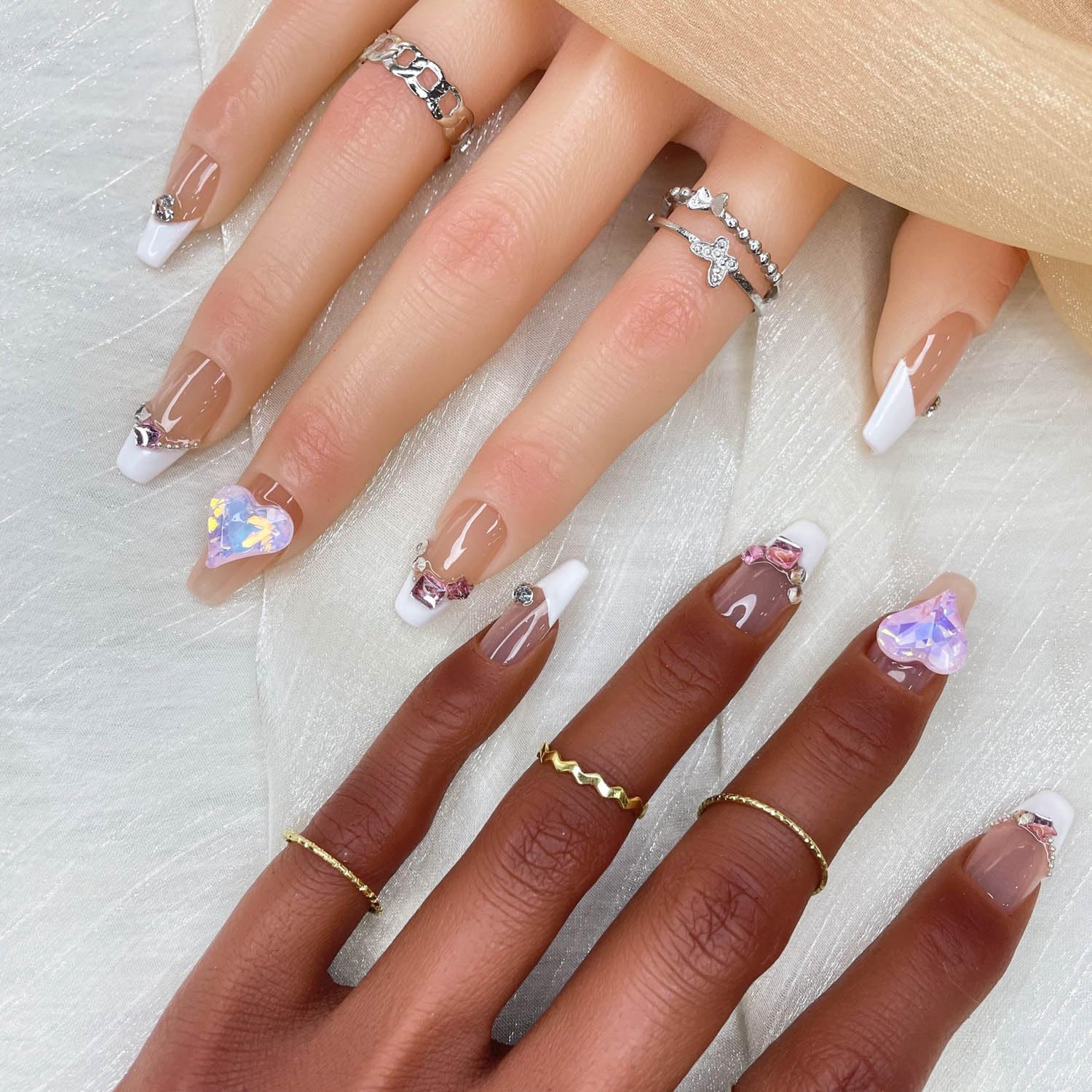 GGDDSHA Faux ongles cercueil Luxe Amour strass 10 pcs