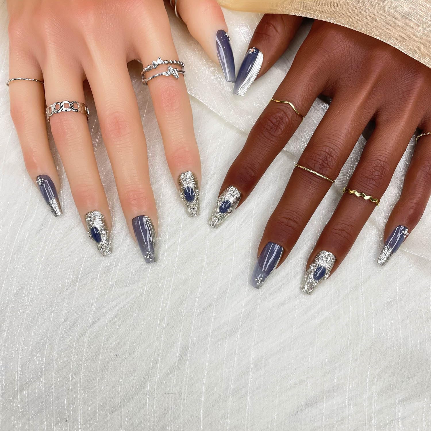 GGDDSHA Faux ongles cercueil Mercury Veil strass 10 pcs