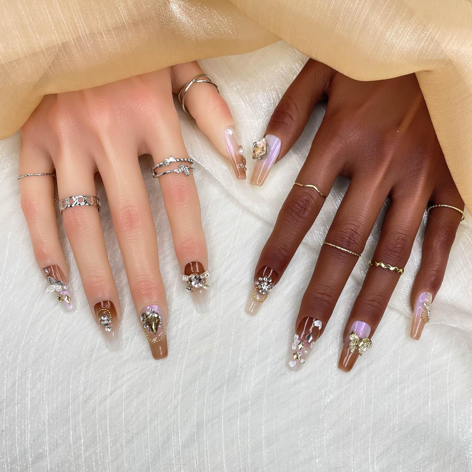 GGDDSHA Faux ongles Ivory Filigree 3D peints main