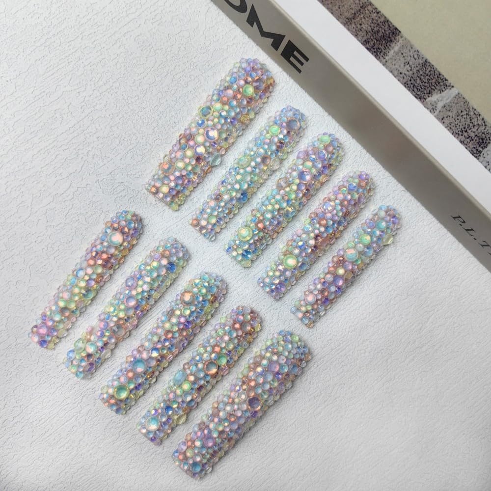 GGddsha ongles acryliques longs design cristal 3D galaxie