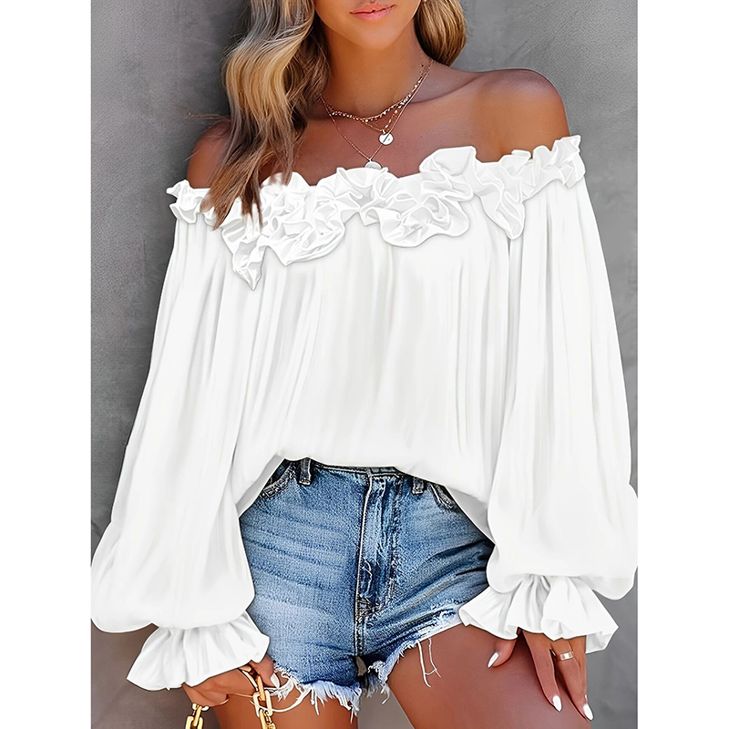 Blouse à volants sans épaule manches longues femme été