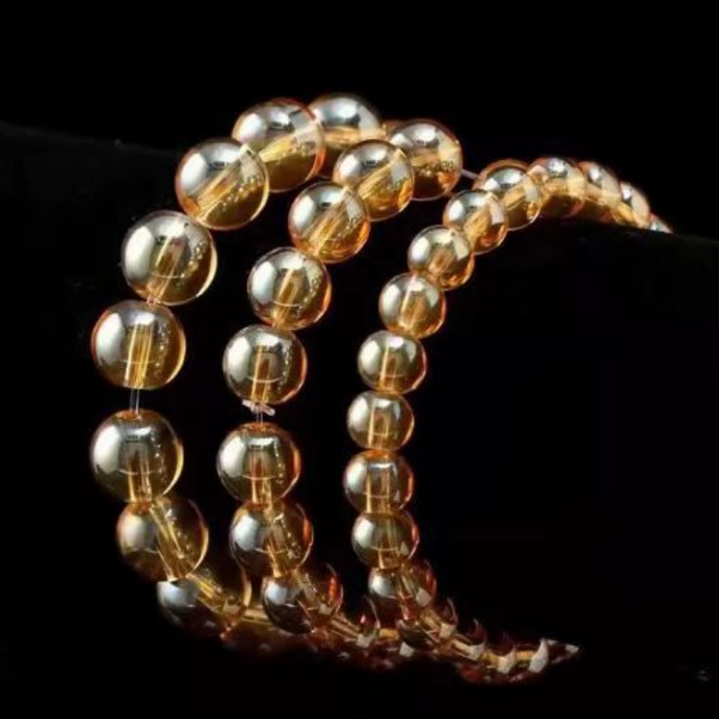 Bracelet Cristal Jaune Exposition Avec Perles Cristal Doré