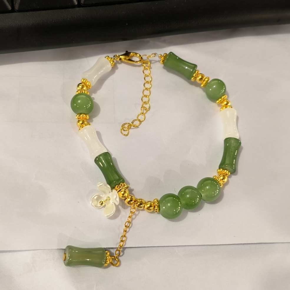 Bracelet femme fleur brodée style national segment bambou