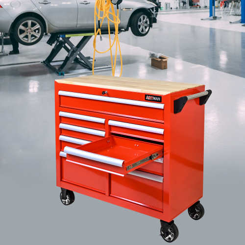 Chariot outils 9 tiroirs roues plateau bois multifonction