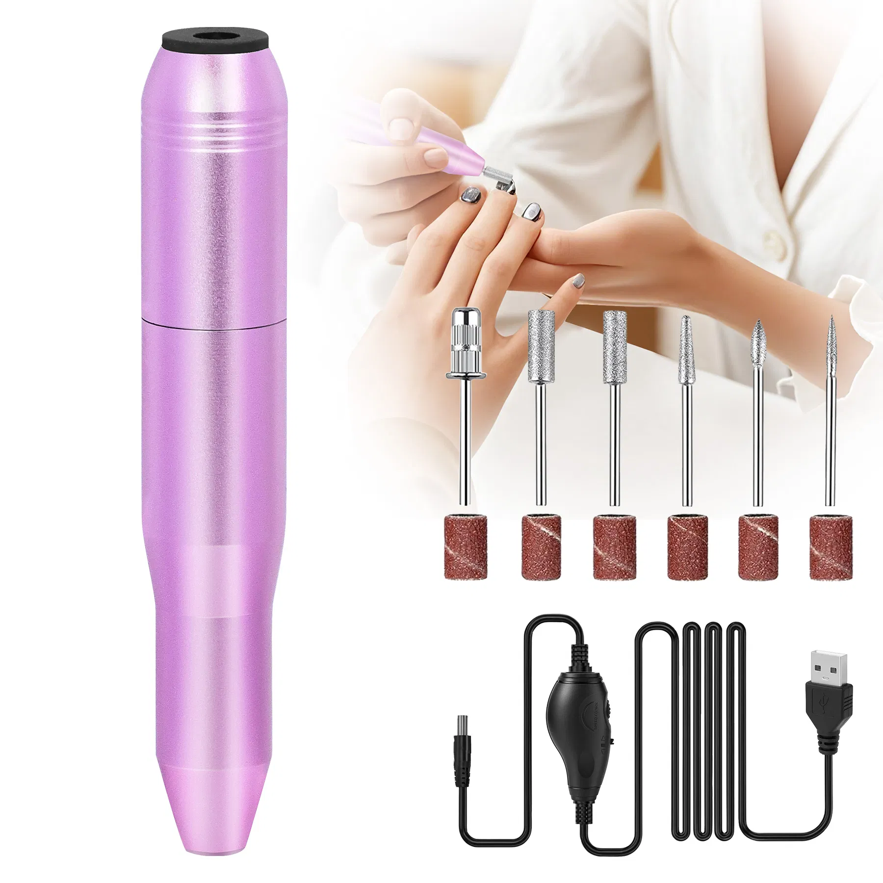 Perceuse ongles électrique portable kit professionnel or rose