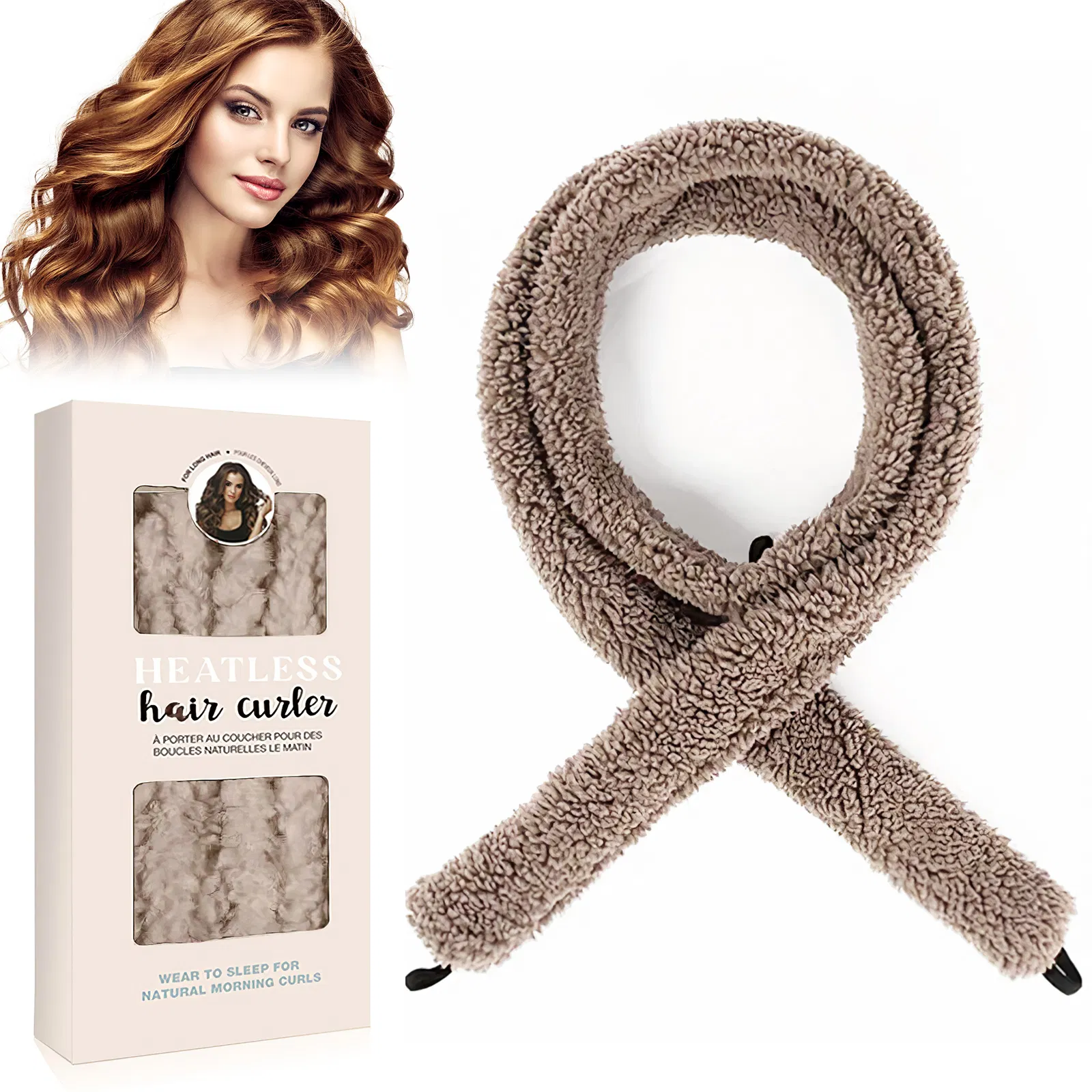 Boucleuse Cheveux Satin Sans Chaleur Vagues Naturelles Sommeil Brun Clair