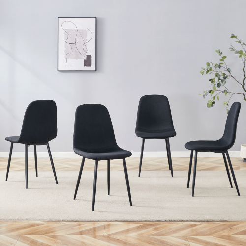 Ensemble 4 chaises salle à manger lin-coton noir jambes métal