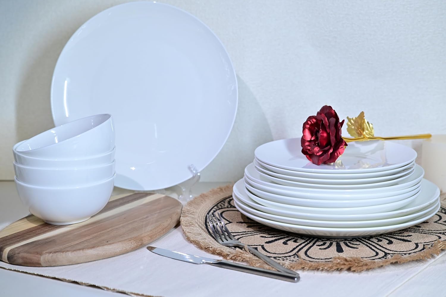 Jasmine Ensemble Vaisselle Porcelaine 16 Pièces Blanc