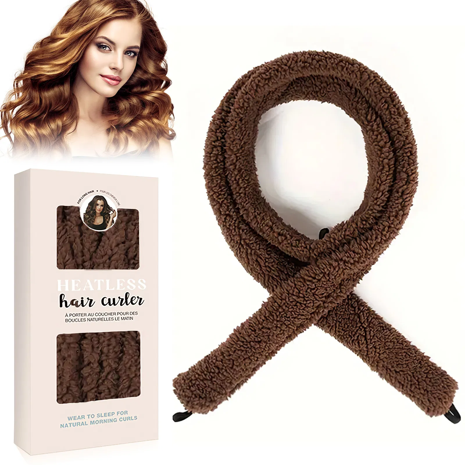 Boucleuse Cheveux Satin Sans Chaleur Vagues Naturelles Sommeil Brun