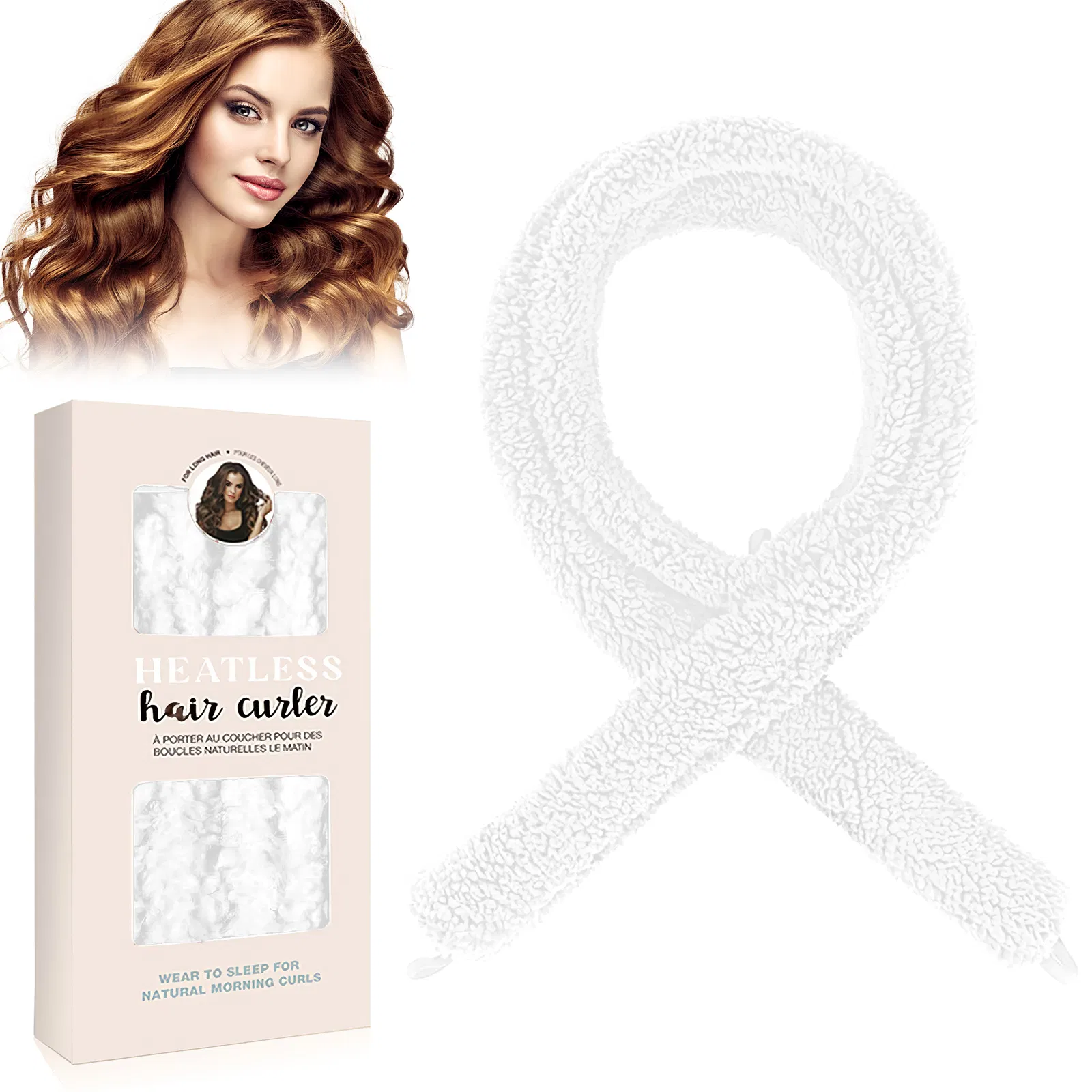 Boucleuse Cheveux Satin Sans Chaleur Vagues Naturelles Sommeil Blanc