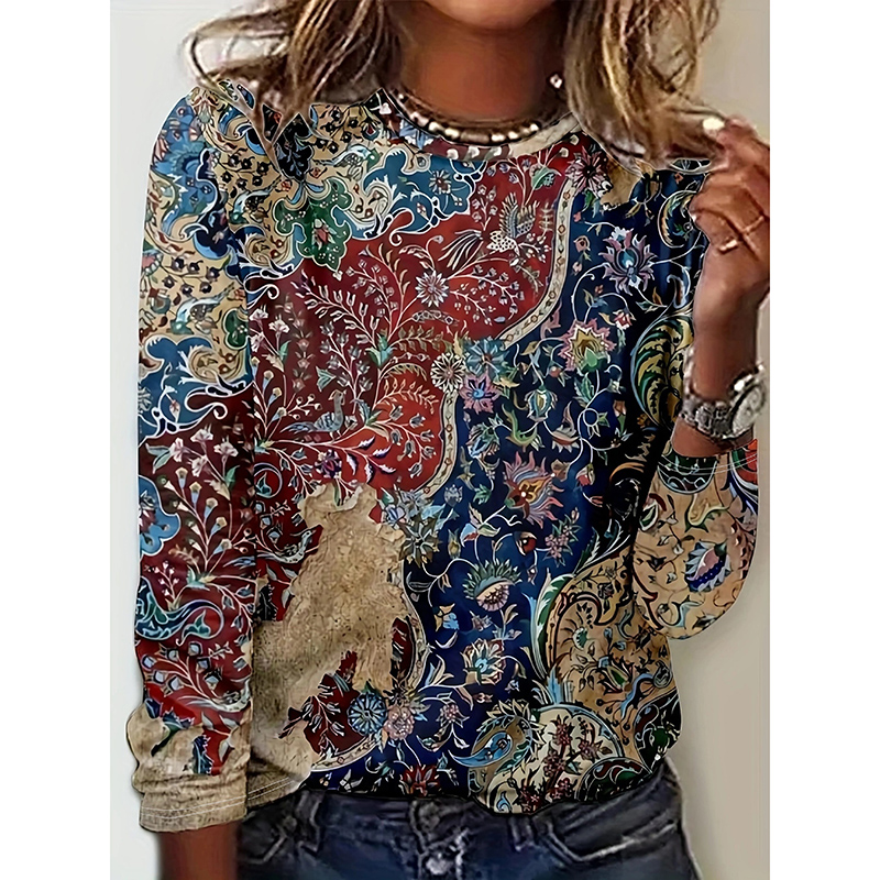 Chemise femme imprimé floral col rond tunique casual