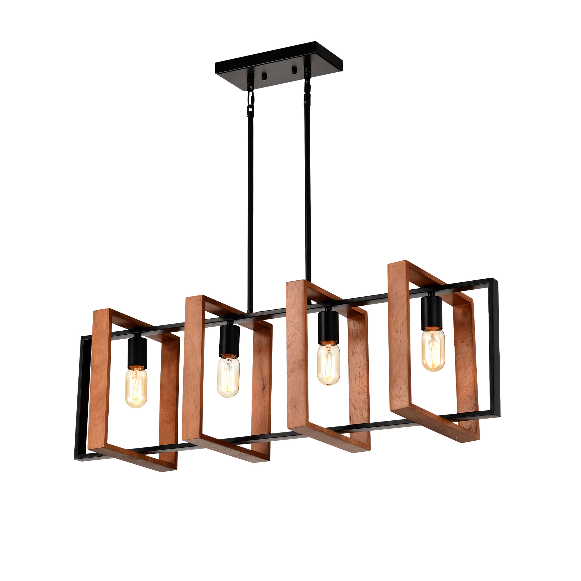 Lustre îlot 4 lumières ferme bois noir rectangulaire