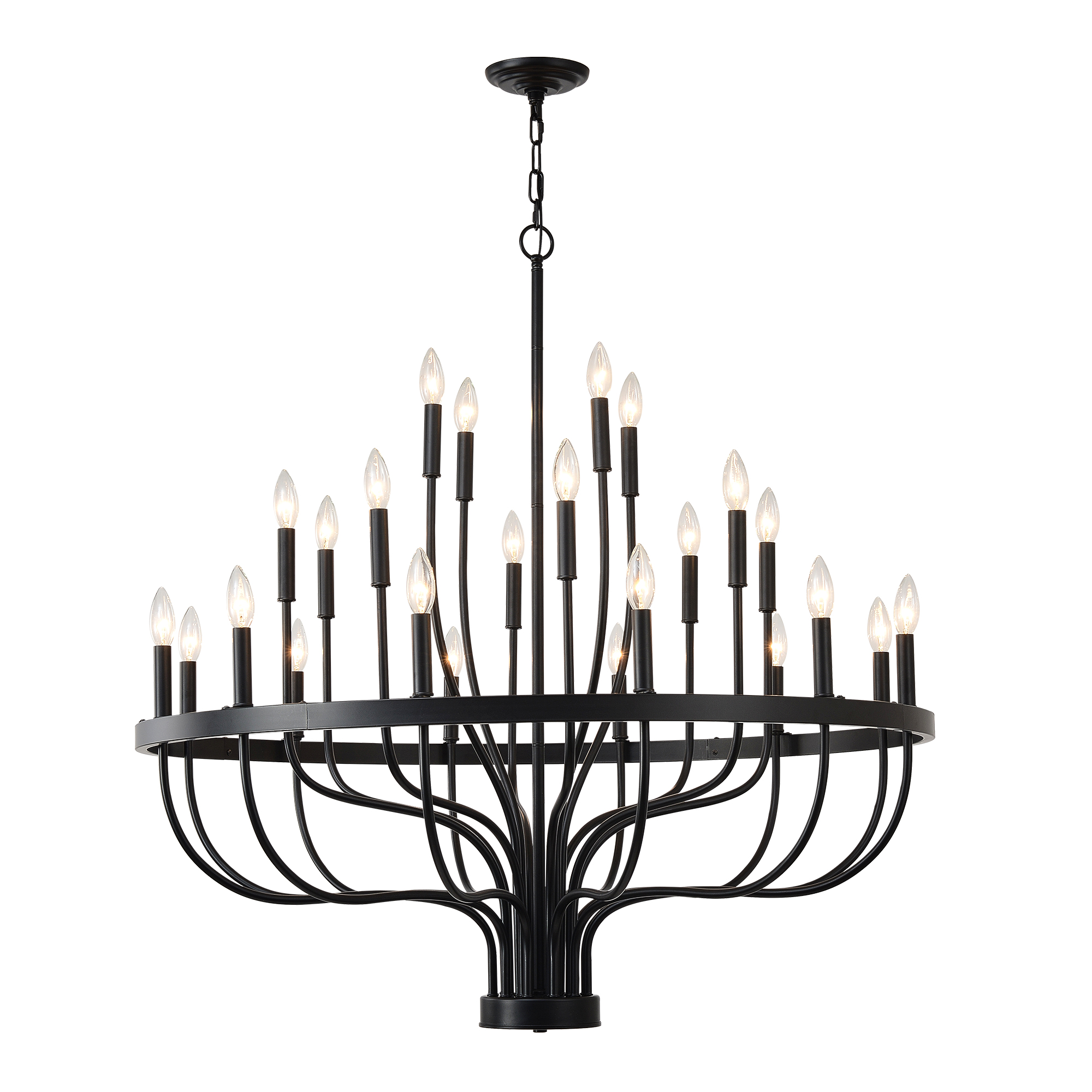 Lustre 24-lumières noir fer industriel style ferme, E12, noir