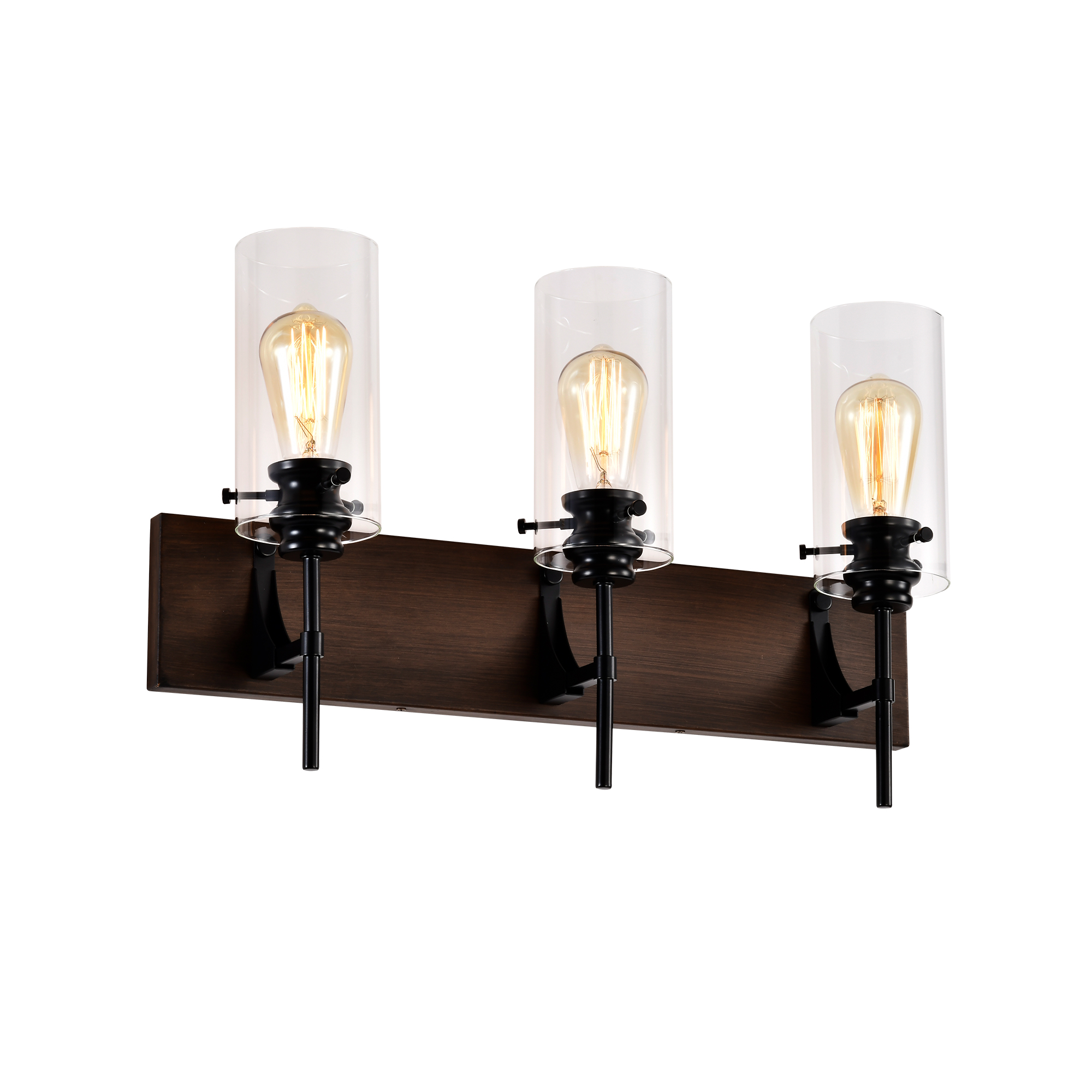 3 luminaires vanité salle bain noir mat bois verre