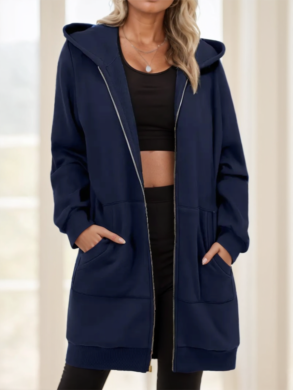 Hoodie casual femme long à glissière