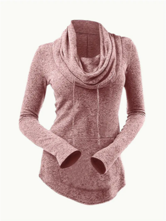 T-shirt cowl neck femme poche manches longues décontracté