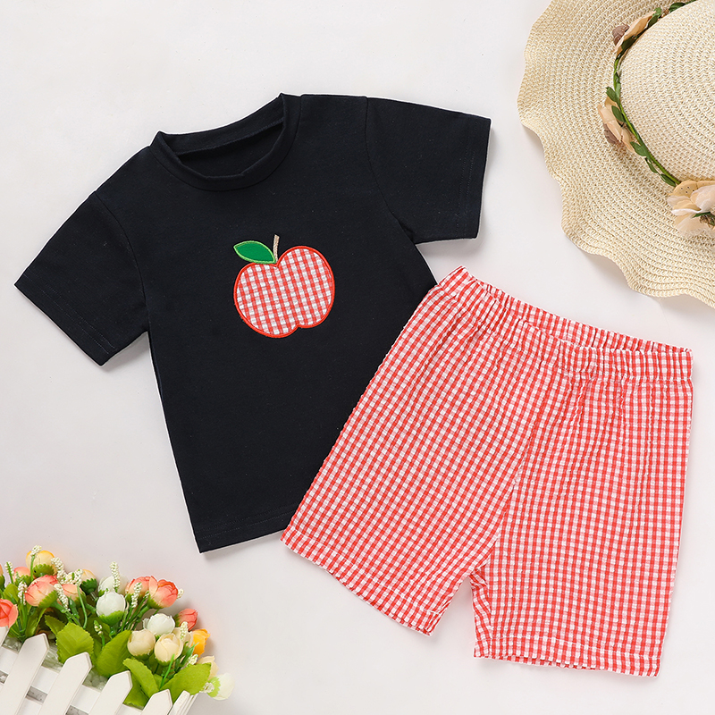 Ensemble bébé garçon retour école t-shirt appliqué short carreaux