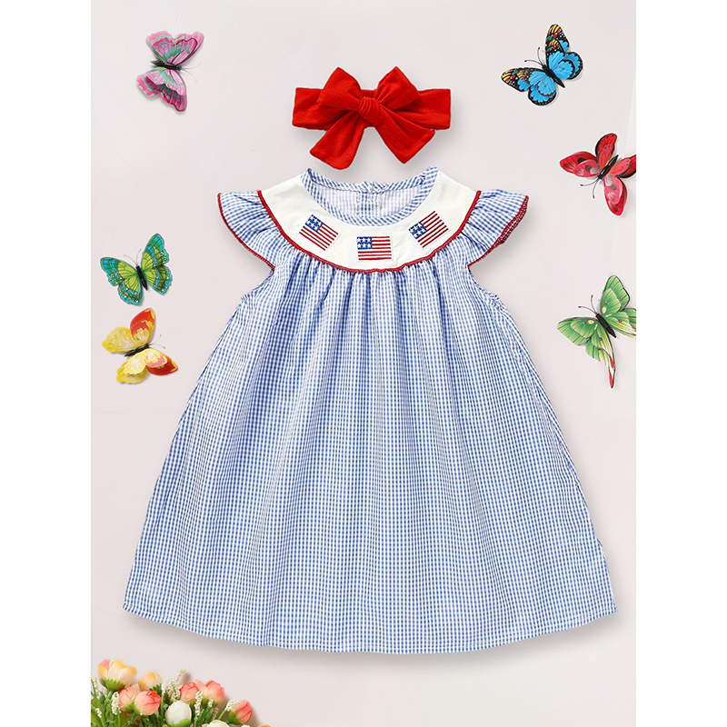 Robe bébé fille 4 juillet gingham drapeau américain