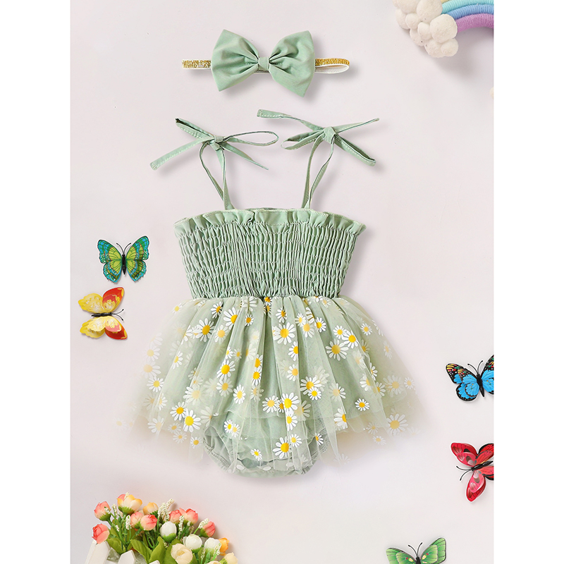 Ensemble robe romper bébé fille, saut-de-lit floral avec bandeau